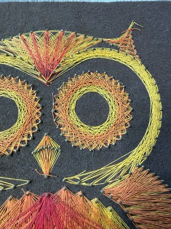 Vintage Handcrafted Owl String Art Wall Decor Yellow & Orange MCM - Picture 5 of 9